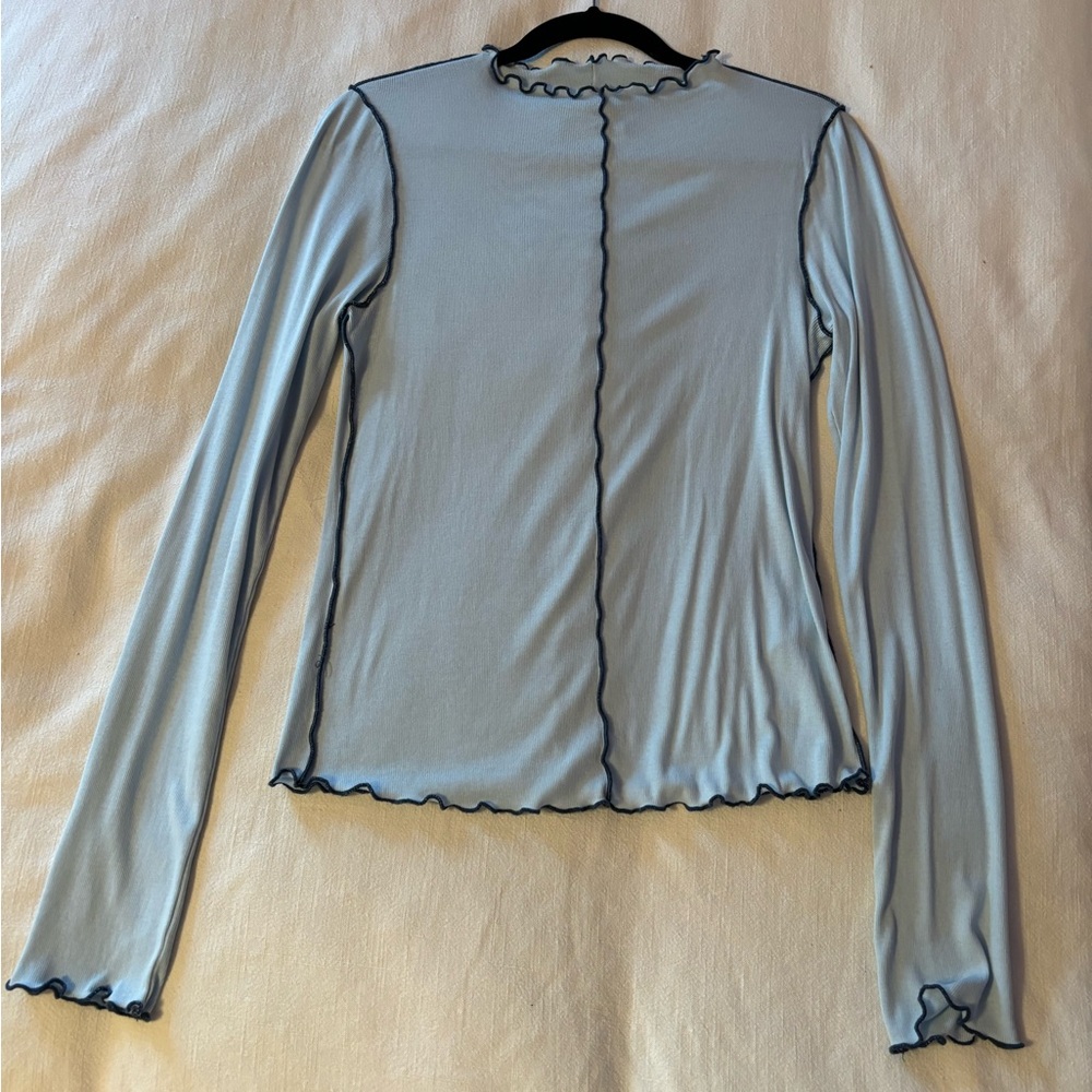 Free People Light Blue Ruffle Edge Blouse